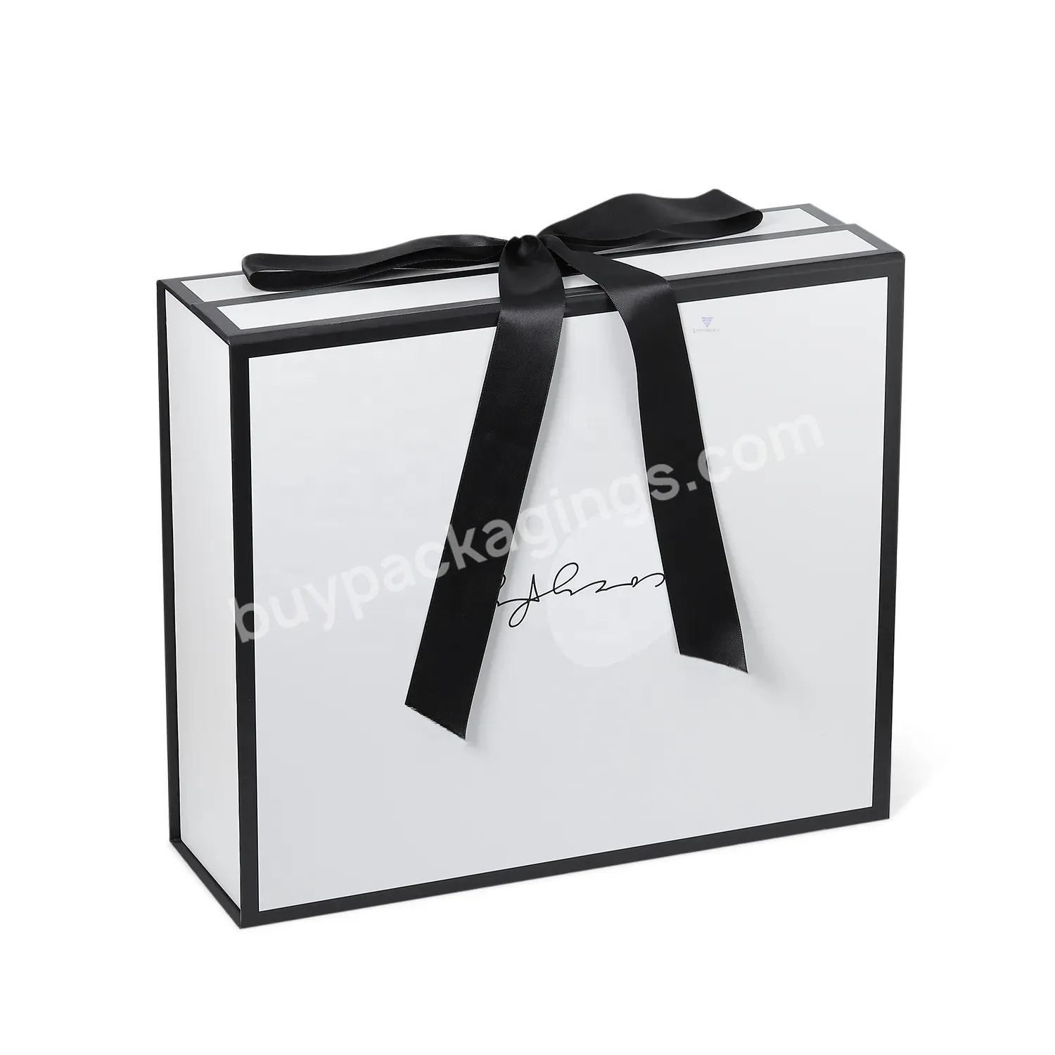 Wholesales Ribbon Handle Black And White Clothes Shoes Gift Packaging Folding Paper Box With Custom Logo - Buy Folding Paper Box,Clothes Shoes Gift Packaging Box,Gift Packaging Paper Boxes.