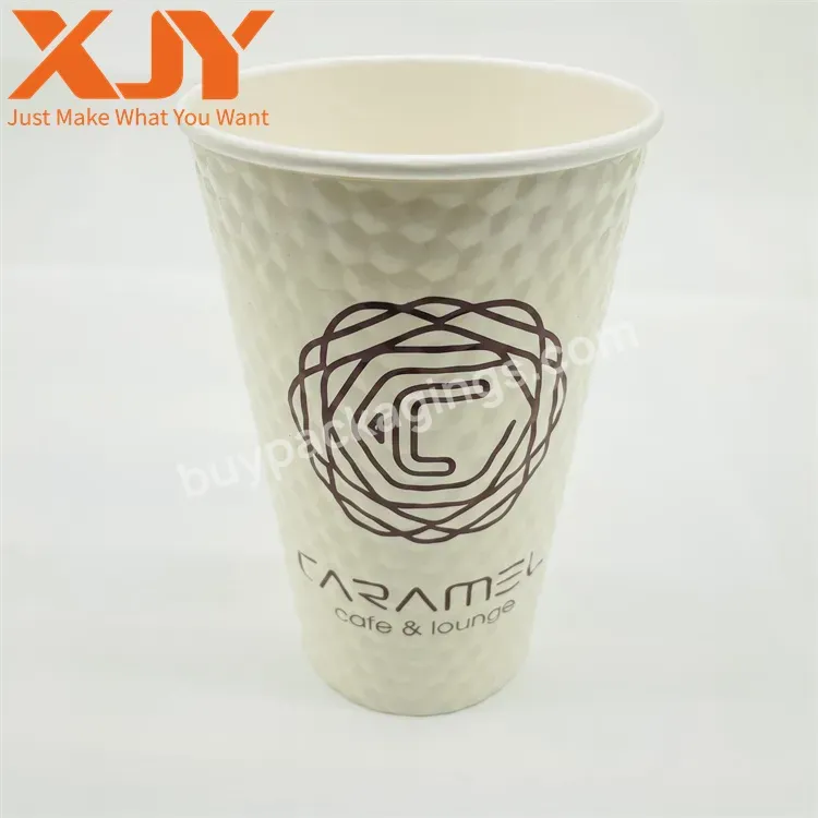 Xjy Custom Label Printed Disposable Hot Coffee Individually Wrapped Insulated Paper 16 Oz Coffee Cups With Lids