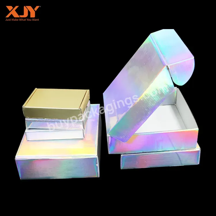 Xjy Recycled Holographic Mailing Packaging Boxes Paper Cardboard Clothes Packaging Corrugated Shipping Mailer Box - Buy Holographic Box,Holographic Mailing Box,Custom Logo Fold Hot Holographic Packaging Box E Commerce Paper Boxes.