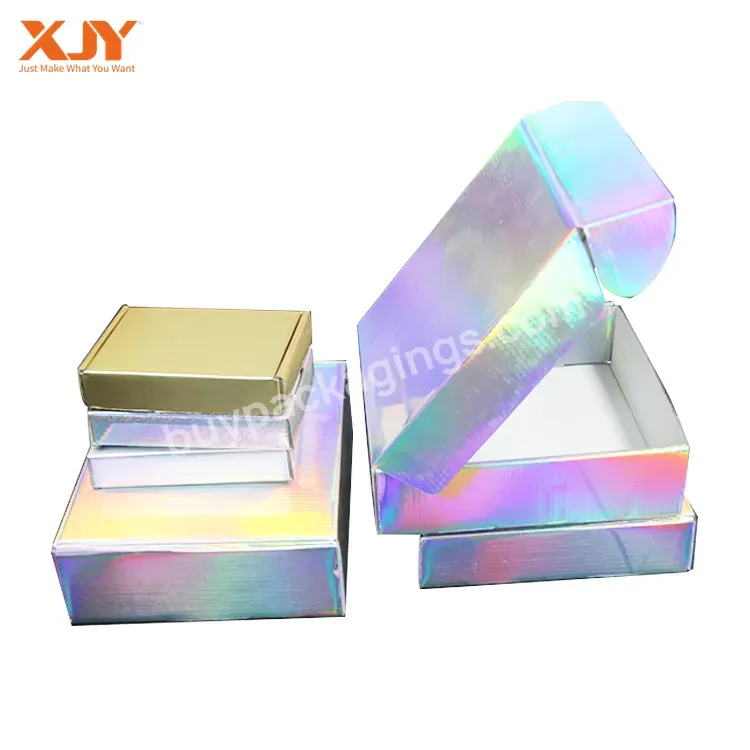 Xjy Recycled Holographic Mailing Packaging Boxes Paper Cardboard Clothes Packaging Corrugated Shipping Mailer Box - Buy Holographic Box,Holographic Mailing Box,Custom Logo Fold Hot Holographic Packaging Box E Commerce Paper Boxes.