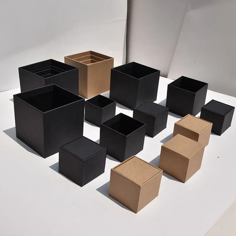 Yiwu Ready Stock Craft Brown Cardboard Box For Mug Luxury Cosmetic Packaging Lid And Base Candle Jar Square Gift Box For Bottles
