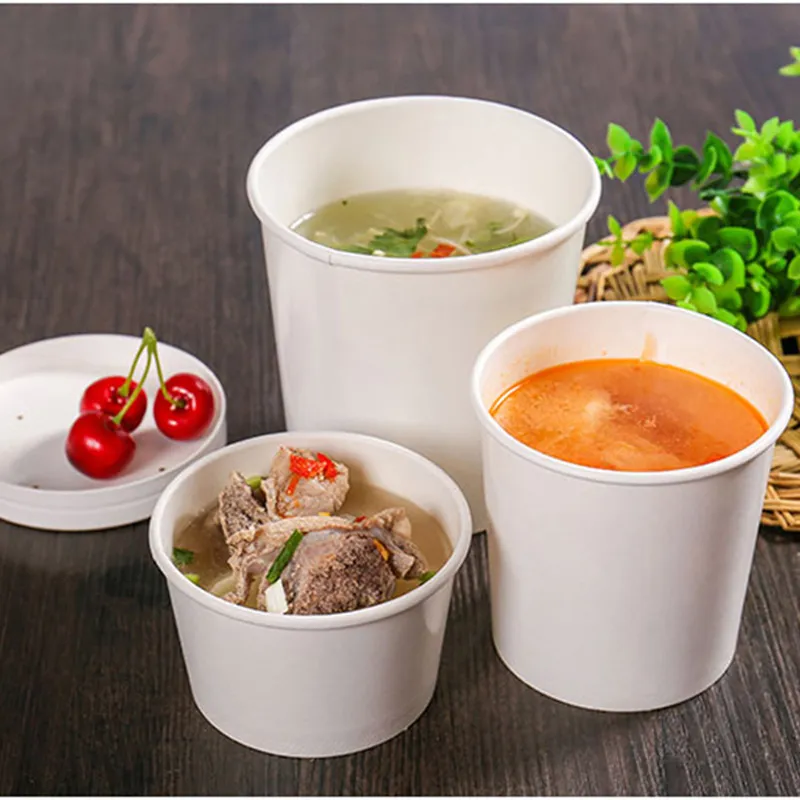 ZL Food Grade White Paper Bowl Eco Friendly Disposable Ice Cream Dessert Cold Drink Hot Soup Kraft Cup Takeaway Food Packaging