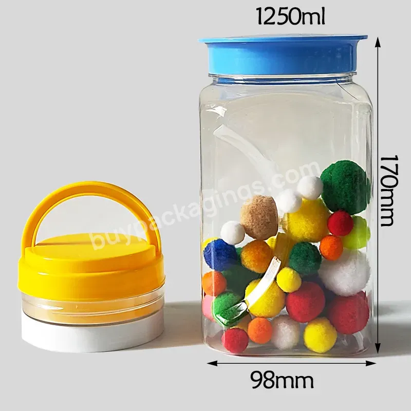 Custom Logo 38 Oz Empty Large Capacity Plastic Clear Food Storage Containers Pet Jars With Colored Lids For Popcorn Oats - Buy 38 Oz Food Storage Containers,Pet Jars With Colored Lids For Popcorn Oats,Large Capacity Plasti Jars.