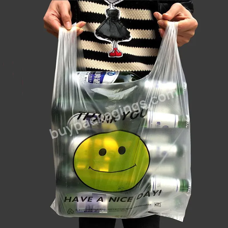 Hot Selling Ceo Eco-friendly Plastic Transparent Shopping Bag With Micro-label Vest Bag For Supermarket Fruit Packaging Bag - Buy Vest Bag,Smiley Face Vest Bag,Hand-held Plastic Bag.