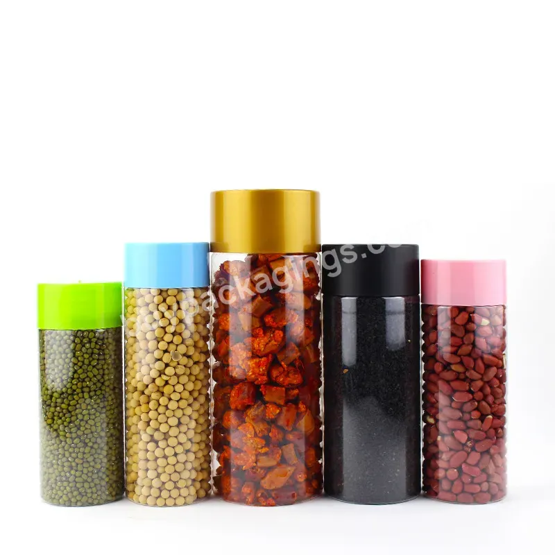 Hot Stamping Process Screw Top Cover Delicate Clear Plastic Pet Jar For Packaging Storaging Snacks & Cashew Nuts - Buy Storaging Snacks & Cashew Nuts,Food Grade Plastic Screw Top Cover Foods Packing Clear Jars With Purple Lids For Keep Food Fresh,Pla