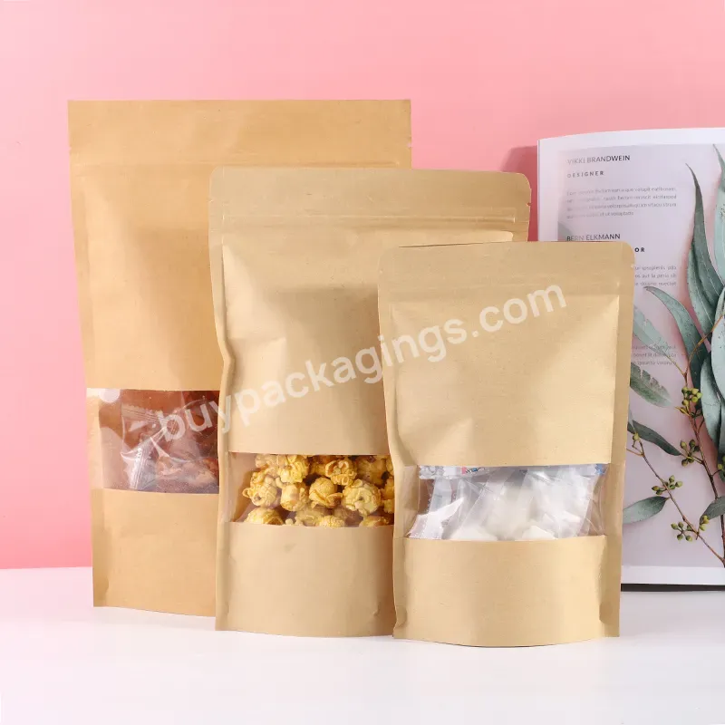 Window Self-sealing Kraft Paper Bag Nut Food Self-supporting Bag Tea Snack Dried Fruit Sealed Bag Wholesale Gravure Printing Gvv - Buy Zipper Food Packaging Bags Stand Up Pouch,Wholesale Oil Proof Toast Bakery Bread Packaging With Window,Toast Food P