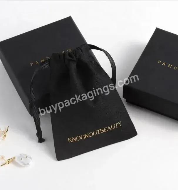 Custom Logo Printed Black Small Drawstring Cotton And Linen Material Bag Jewelry Pouch For Earring And Necklace Packaging - Buy Custom Jewelry Pouch,Drawstring Cotton And Linen Bag,Logo Printing Pouch.