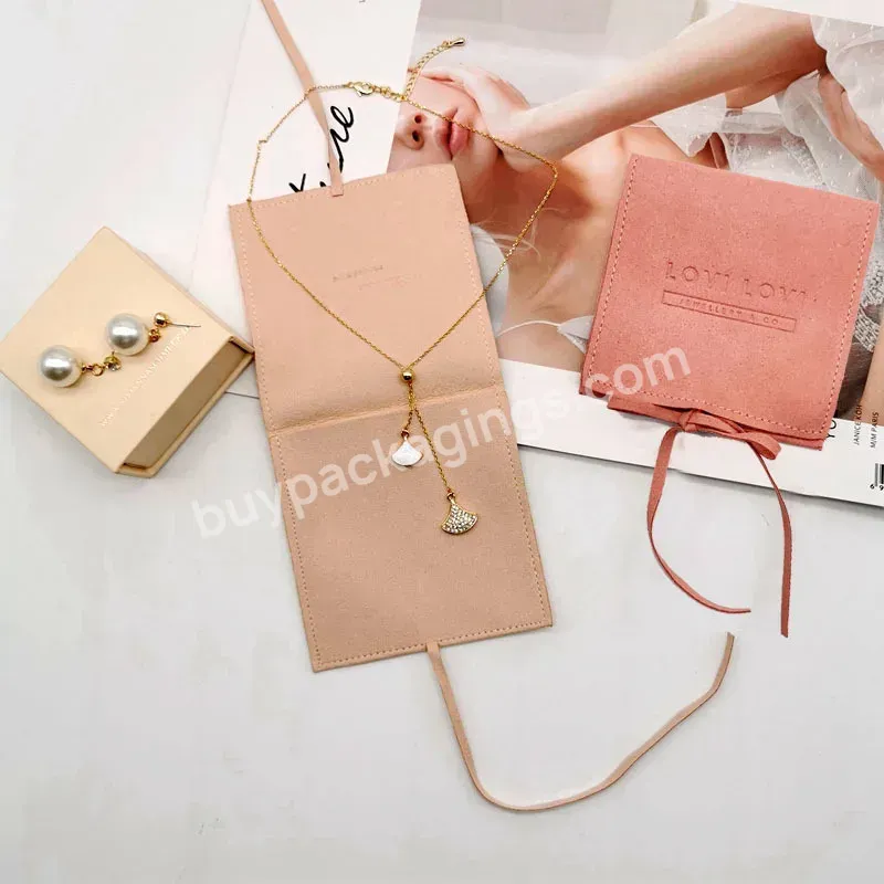 Jewelry Packaging Custom Logo Small Velvet Bag Jewelry Pink Suede Microfiber Bags Jewelry Packaging Pouch With Flap