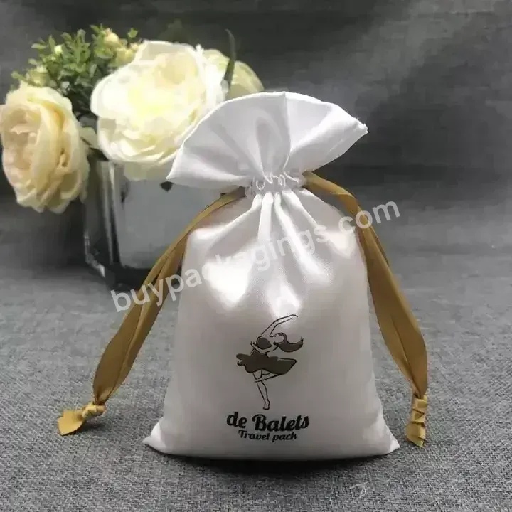 Promotion Custom Size White Satin Storage Shoe Cloth Hair Drawstring Pouch Handbags Covers Purse Dust Bags
