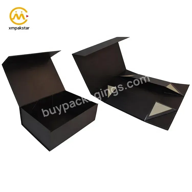 Custom Logo Black Collapsible Rigid Cardboard Foldable Gift Packaging Box With Magnetic Lid - Buy Foldable Magnetic Gift Box,Black Magnetic Box,Customized Packaging And Logo Printing.