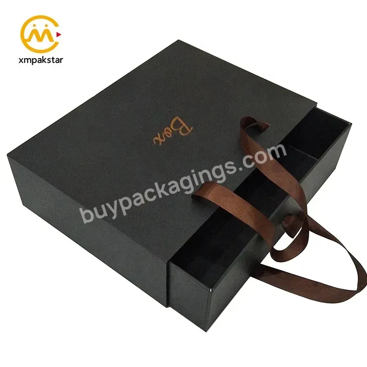 Custom Luxury Black Rigid Paper Clothes Product Packaging Shoe Gift Slide Open Drawer Box With Handle - Buy Custom Box Packaging,Luxury Packaging Boxes For Clothes,Gift Box With Handle.