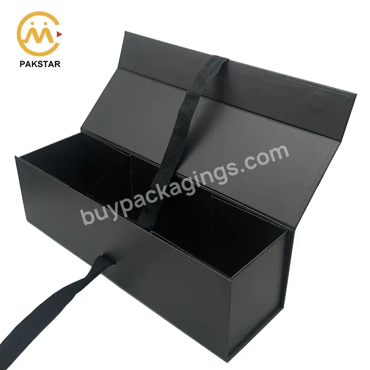 Custom Luxury Black Rigid Paper Folding Magnetic Gift Boxes Wine Bottle Gift Packaging Box With Ribbon - Buy Wine Bottle Box,Black Magnetic Box,Gift Box Packaging With Ribbon.