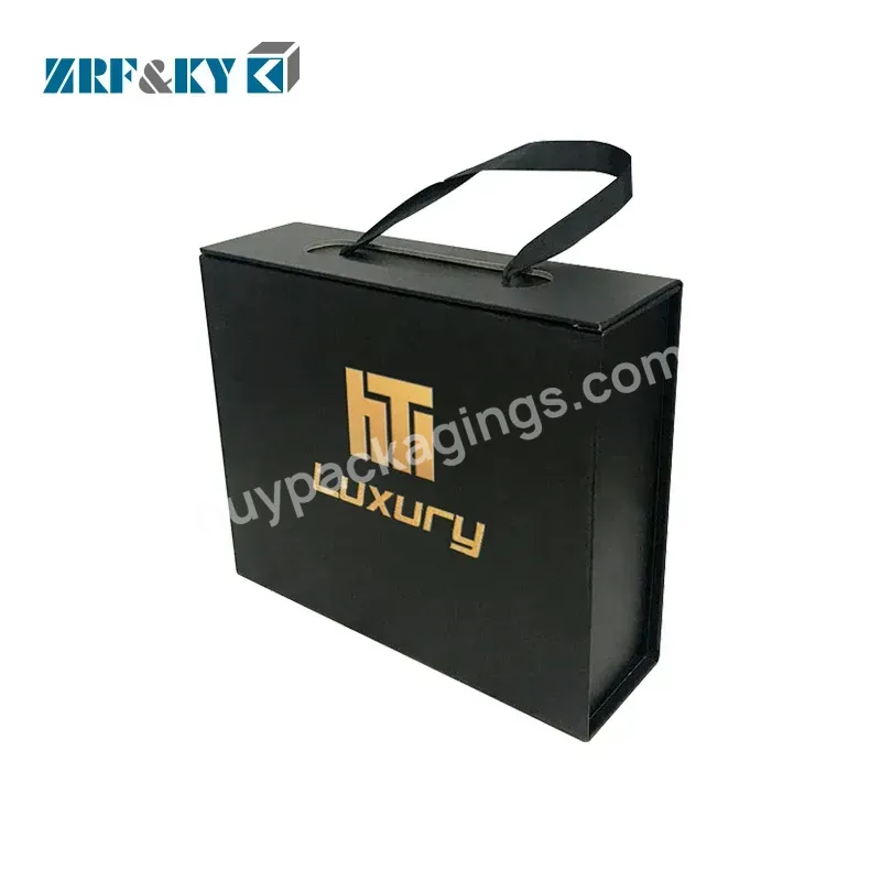 Custom Luxury Brand Logo Printed Black Rigid Foldable Gift Collapsible Products Set Packaging Paper Box - Buy Black Packaging Paper Box,Foldable Paper Box With Ribbon Handle,Gift Collapsible Products Paper Box.