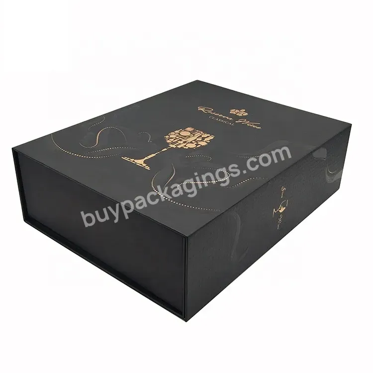 Customized Big Black Rigid Black Cardboard Magnetic Folding Luxurious Wine Gift Box Packaging For 2 Bottles - Buy Luxurious Wine Box,Wine Gift Box,Cardboard Folding Box.