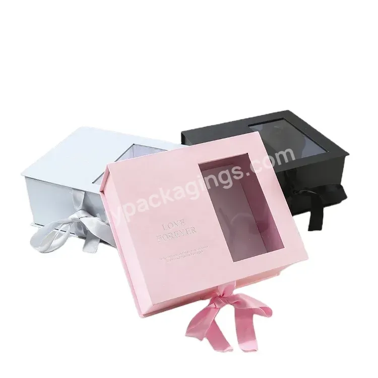 Rigid Cardboard Magnetic Closure Kraft Clear Window Gift Packaging Box - Buy Gift Boxes Clear Lid,Magnetic Closure Gift Boxes,Box Packaging For Magnetic Paper Foldable Gift Box.