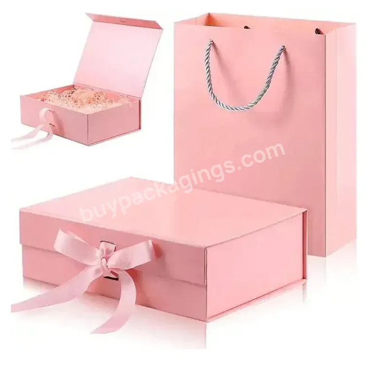 Wholesale Luxury Rigid Pink Paper Custom Logo Print Magnetic Gift Packaging Box With Ribbon Bow For Clothing - Buy Paper Magnetic Folding Gift Packaging Box,Magnetic Gift Box Luxury Gift Box With Ribbon Bow,Magnetic Box For Clothing.
