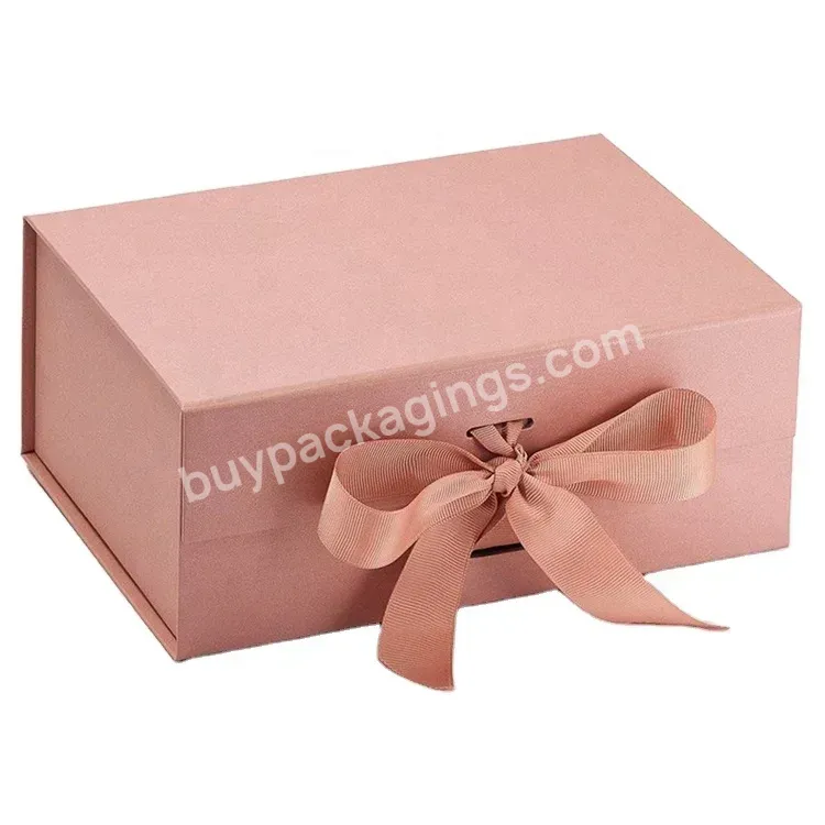 Wholesale Luxury Rigid Pink Paper Custom Logo Print Magnetic Gift Packaging Box With Ribbon Bow For Clothing - Buy Paper Magnetic Folding Gift Packaging Box,Magnetic Gift Box Luxury Gift Box With Ribbon Bow,Magnetic Box For Clothing.