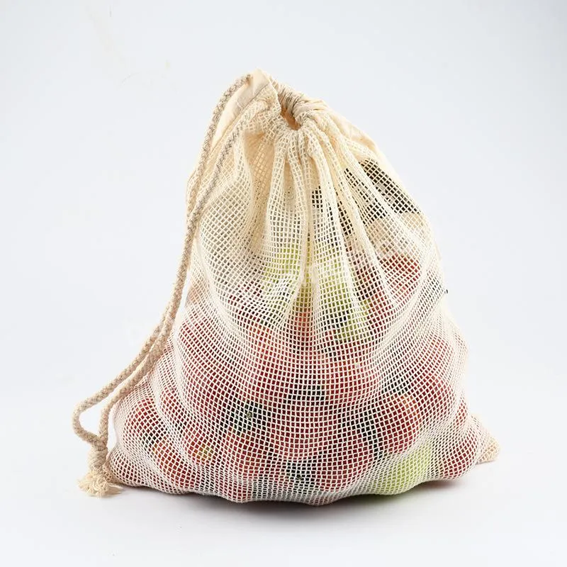 100% Cotton Mesh Bag Net Drawstring Bag Cotton Mesh Shopping Bag For Toys Fruit Vegetable