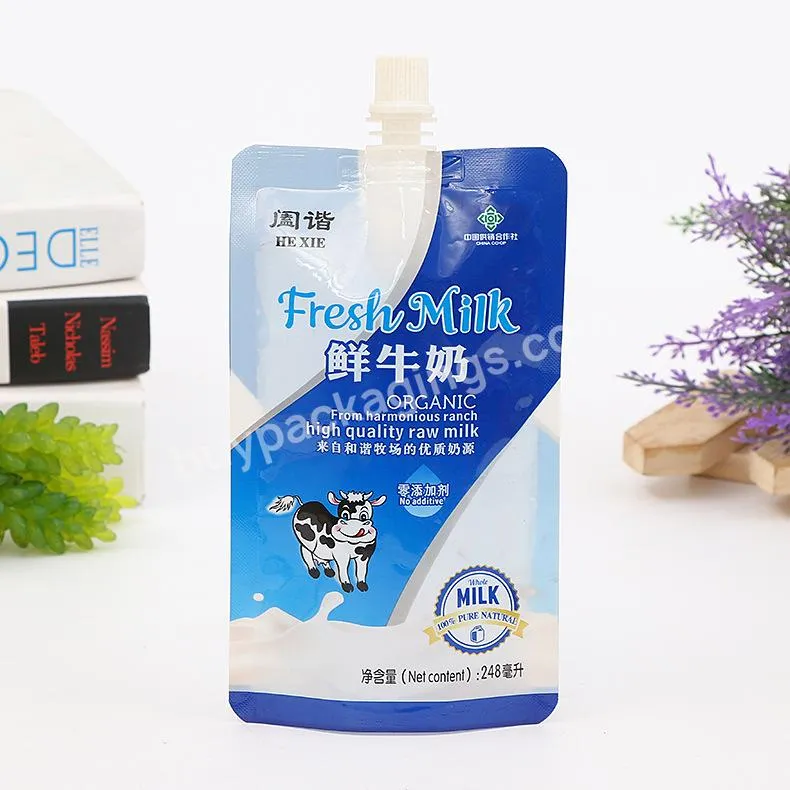 100/250/500ml Clear Plastic Milk Drink Doypack Aluminum Foil Pouch With Spout