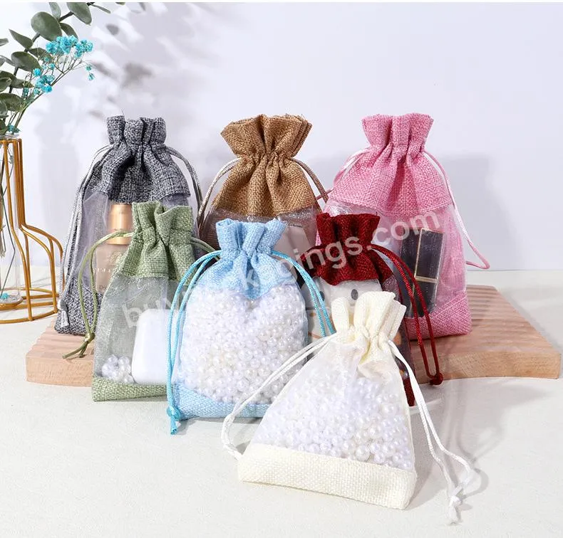 10*14cm Gift Bag With Clear Window Pink Natural Linen Birthday Wedding Party Candy Sack Jewelry Jute Gift Drawstring Pouch - Buy Jute Gift Drawstring Pouch,Drawstring Gift Bag With Handles,Jute Burlap Drawstring Gift Bag.