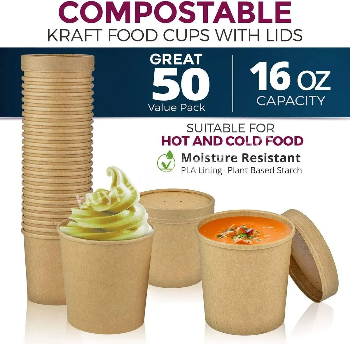 103mm Diameter 20oz Disposable Paper Soup Tub Paper Compostable Soup Bowl For Soup,Cookie