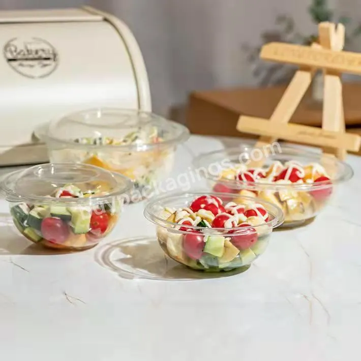 12 / 16 / 24 / 32 Oz Plastic Takeaway Salad Box Transparent Disposable Round Pet Salad Package,Salad Bowl With Lid