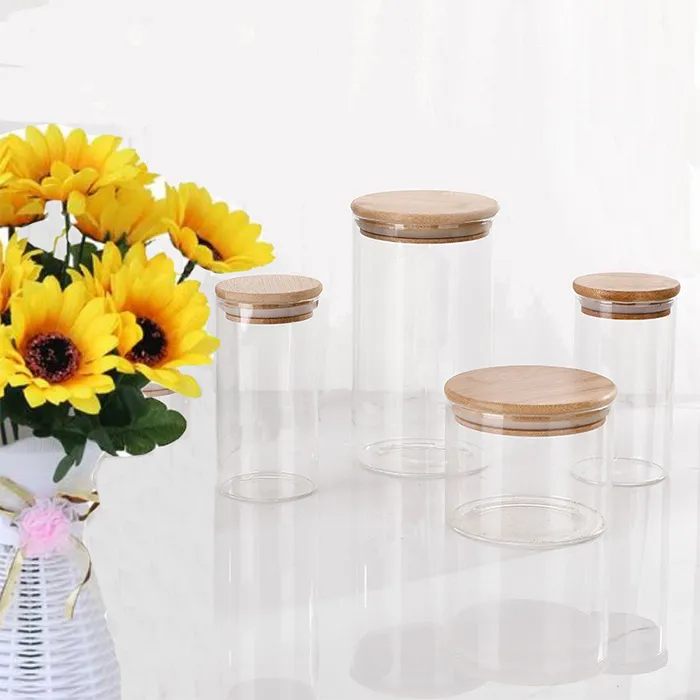 12 Piece Borosilicate Kitchen Food Glass Storage Jars Set With Bamboo Wood Lid