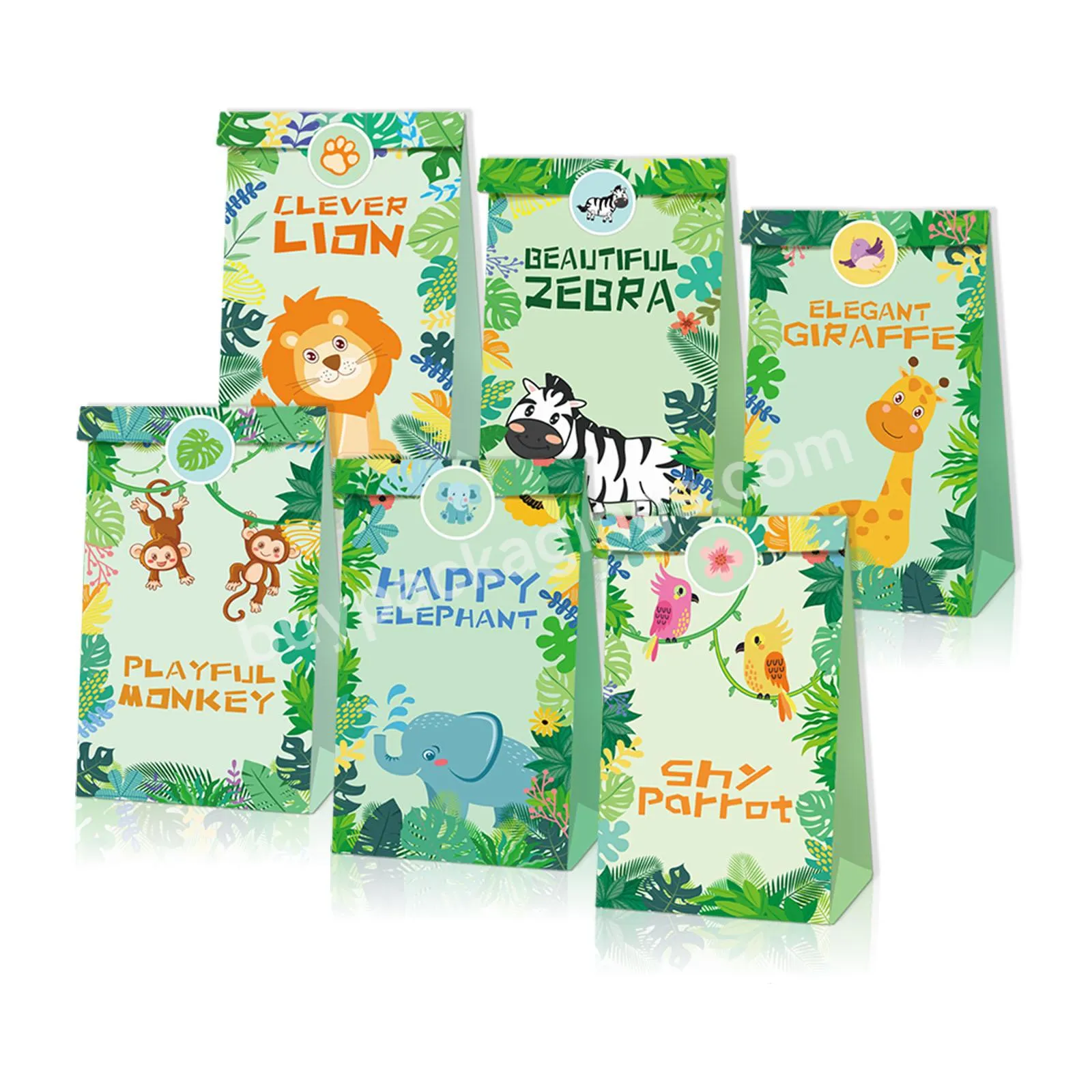 12 Pieces Animal Party Favor Bags Colorful Party Paper Gift Bags For Jungle Safari Theme Birthday Party Baby Shower Supplies