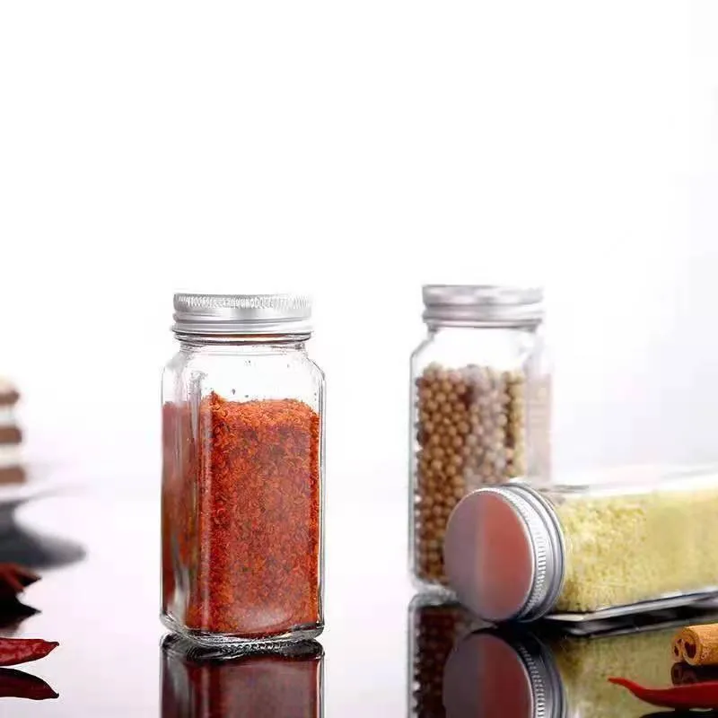 120ml 150ml Square Shaped Glass Spice Jar Set Kitchen Seasoning Jar Glass Container For  Food Spice With Screw Lids