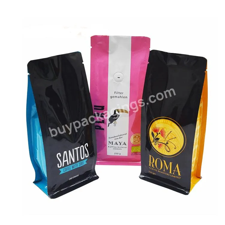 12oz 32oz Heat Seal Flat Bottom Coffee Tea Food Stand Up Pouch Side Gusset Coffee Bags Packaging With Valve