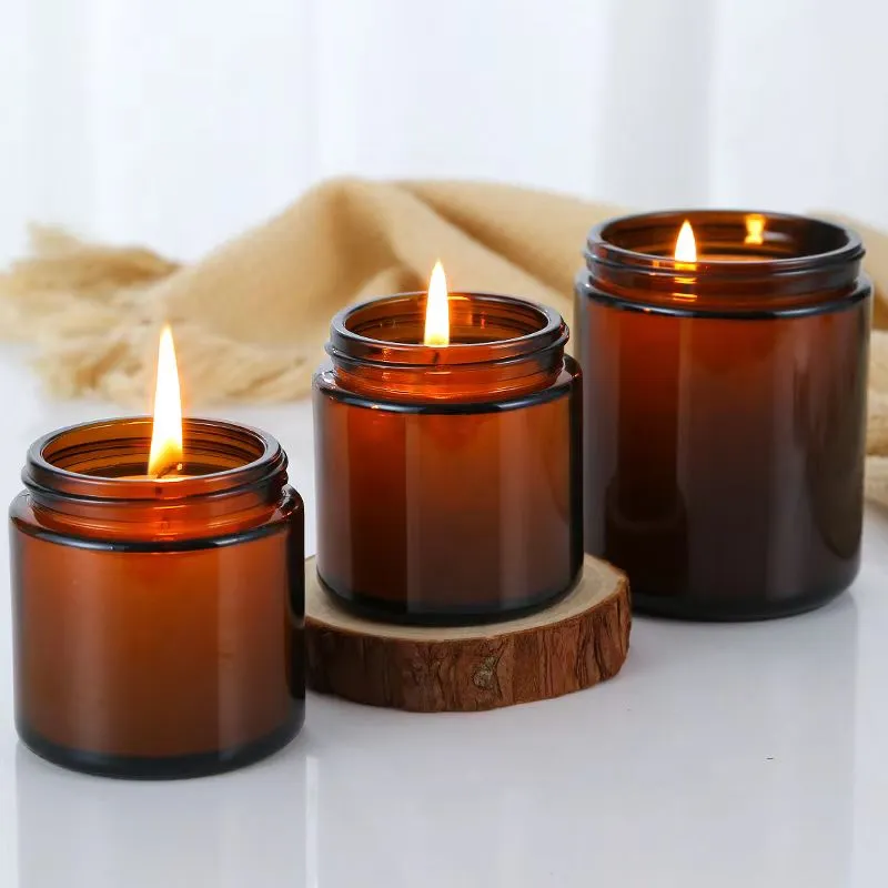 12oz Custom Size Luxury Empty Glass Amber Candle Jars With Lid Wholesale