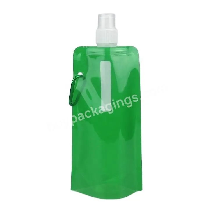 16oz Foldable Plastic Drinking Storage Pouch Sport Water Bottle For School