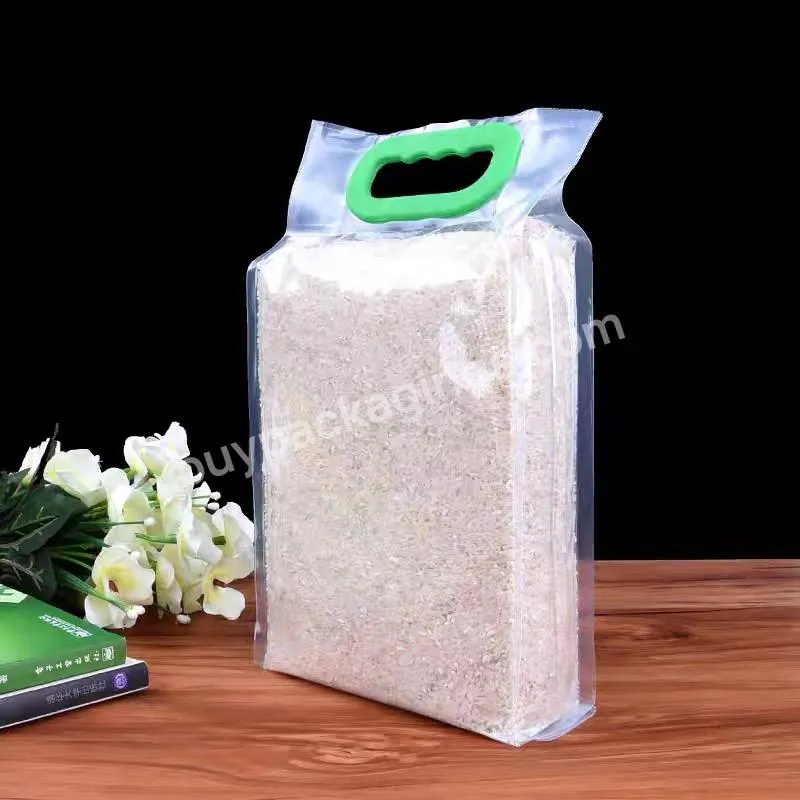 1kg 2.5kg 5 Kg 10 Kg Portable Food Grade Thick Nylon Transparent Vacuum Pouch Flat Bottom Rice Bag With Plastic Handle