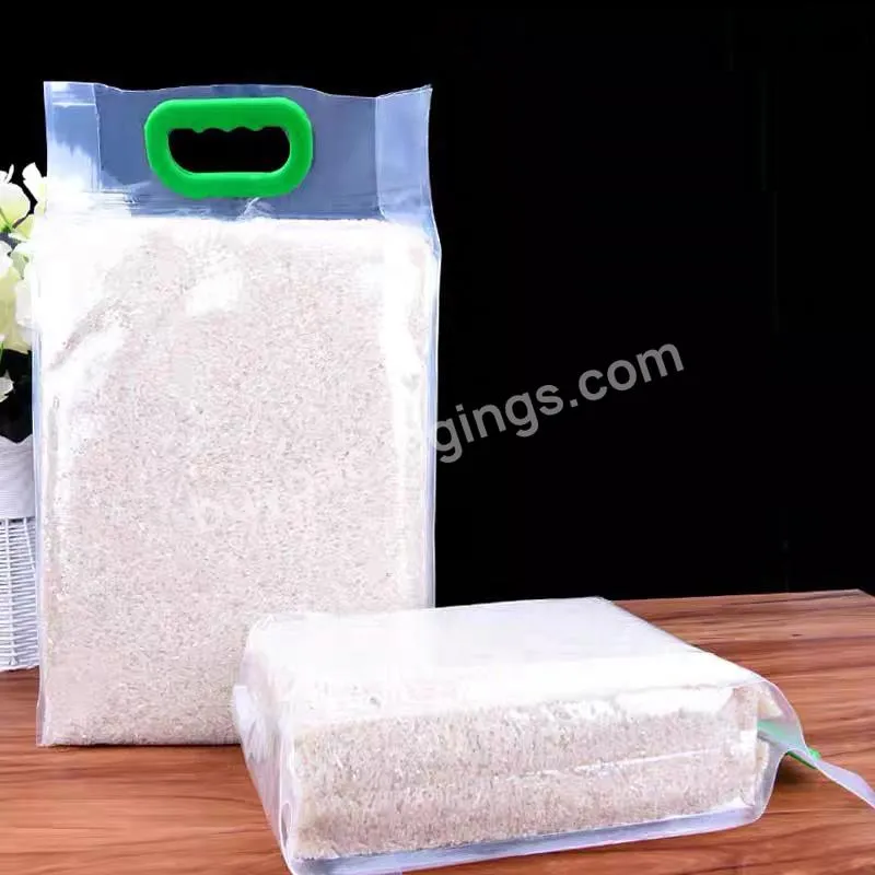 1kg 2.5kg 5 Kg 10 Kg Portable Food Grade Thick Nylon Transparent Vacuum Pouch Flat Bottom Rice Bag With Plastic Handle