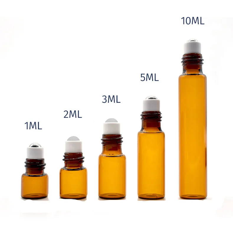 1ml 2ml 3ml 5ml 10ml  Amber Glass Roll On Bottle Perfume Bottle Essential Oil Bottle GlassSteel Roller Ball Container