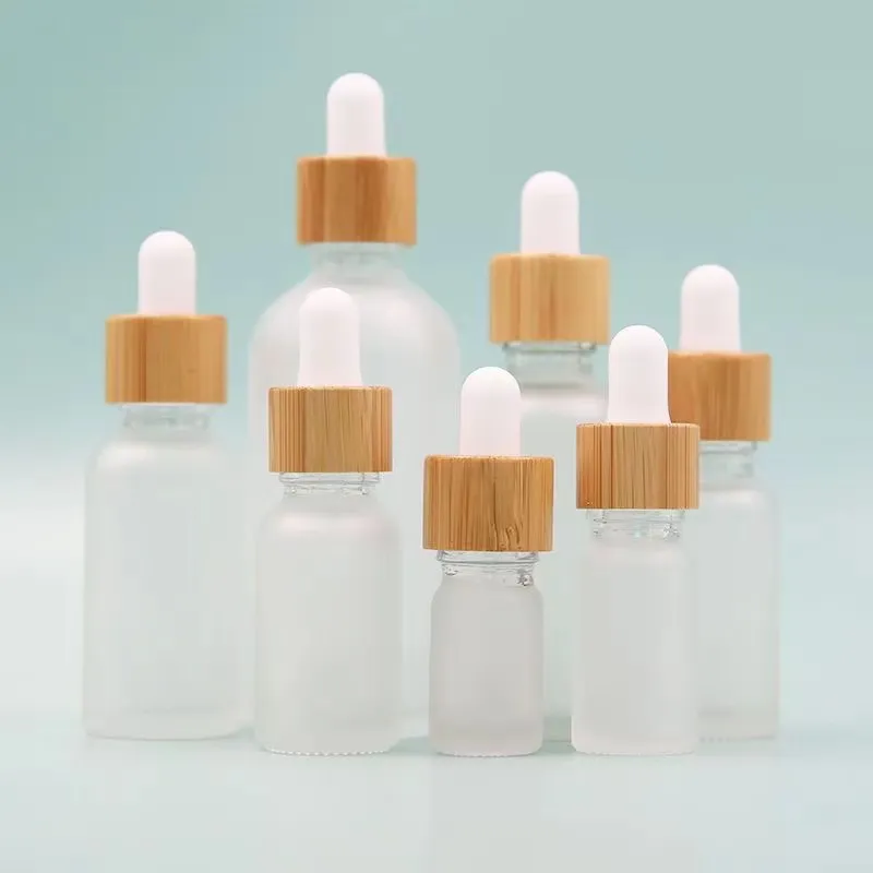 1oz Frosted Dropper Bottle Glass Essential Oil Bottle With Bamboo Dropper Cap