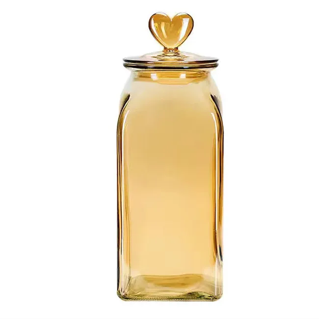 2000ml Irregular Wholesale Transparent Amber Food Glass Jars Candy Jar