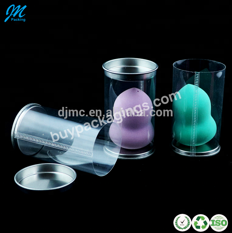 2018 Plastic Clear Cylinder Packaging Container For Makeup Powder Puff