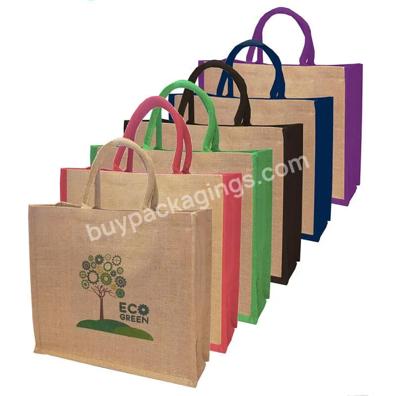 2022 Hot Sale Custom Logo Printed Eco Recycle Natural Foldable Reusable Jute Shopping Tote Bag