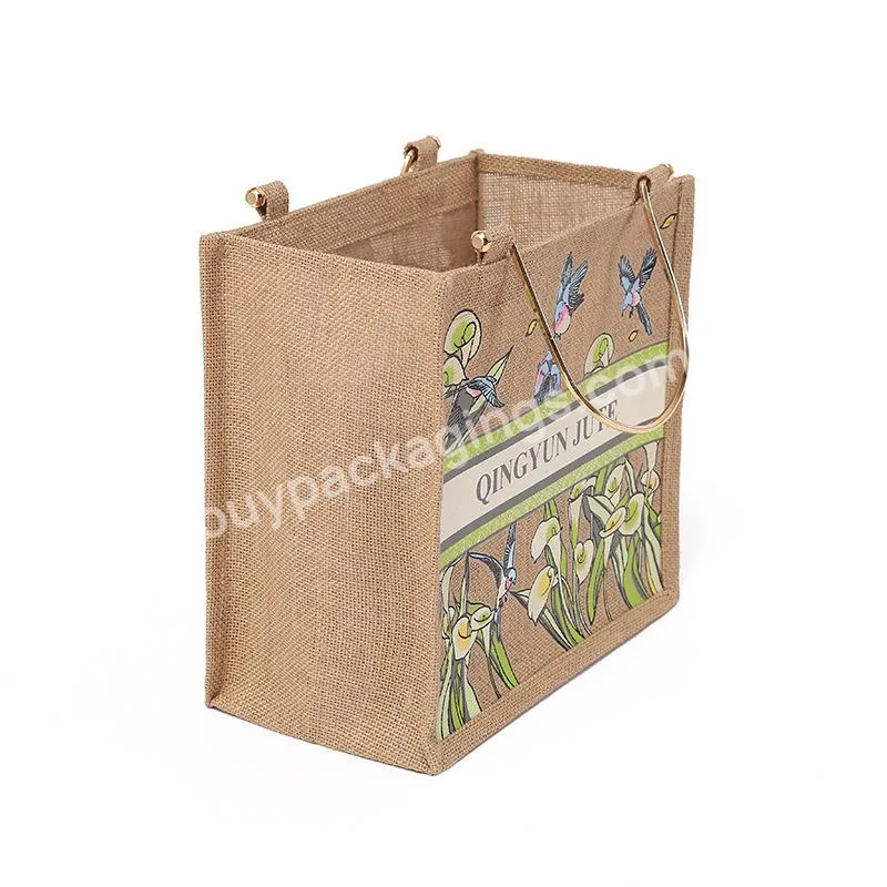 2022 Natural Recycle Tote Bag Large Customized Foldable Grocery Shopping Organic Print Slogan Tote Print Jute Bag