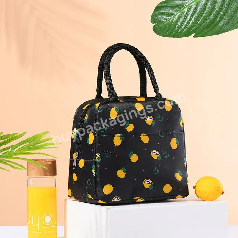 2022 New Cute Lemon Portable Waterproof Zipper Lunch Bags Women Student Lunch Box Thermal Bag