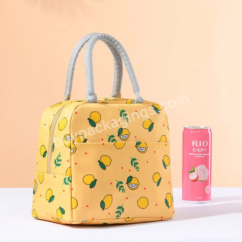 2022 New Cute Lemon Portable Waterproof Zipper Lunch Bags Women Student Lunch Box Thermal Bag