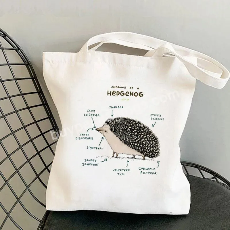 2022 Shopper A Hedgehog Printed Tote Bag Women Harajuku Shopper Handbag Girl Shoulder Shopping Bag Lady Canvas Bag