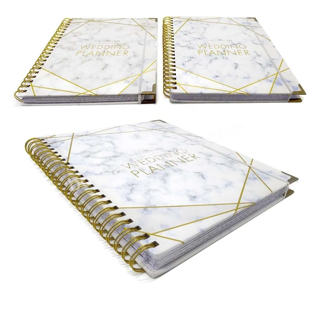 2023 Hard Cover Undated Bridal Planning Diary Marble Gold Spiral Binding Hardcover Paper Gift A5 Wedding Guest Book Planner