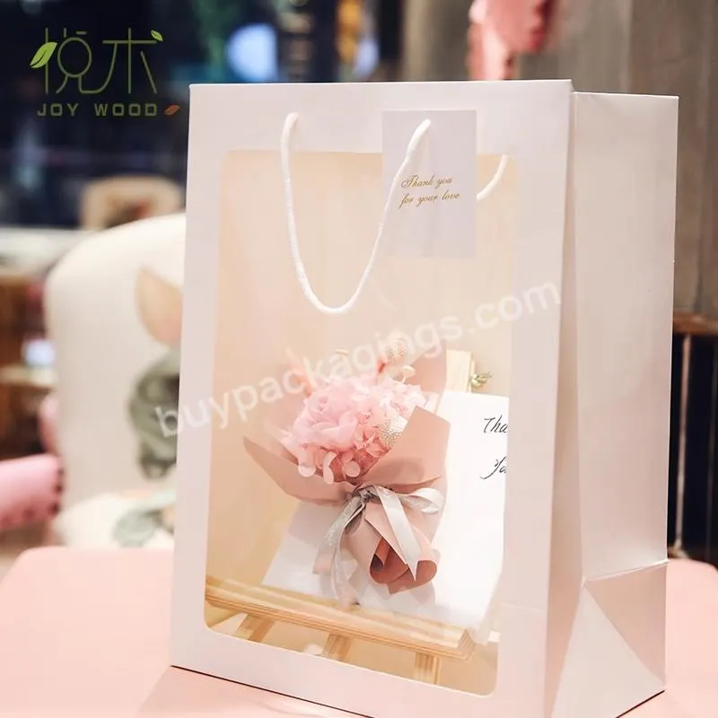 2023 Joywood Hot Selling New Arrival Square Portable Flower Bouquet Kraft Bag Decoration Gift Bags