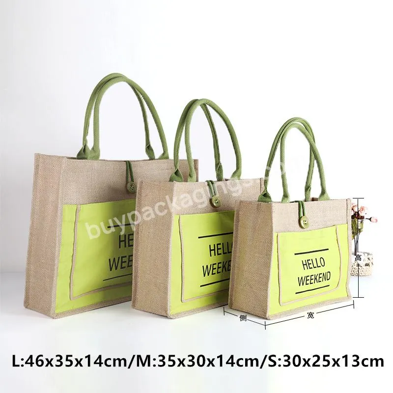 2023 Logo Printing Custom Shoulder Bags For Women High Quality Jute And Cotton Beach Handbags Personalized Grocery Shopping Tote