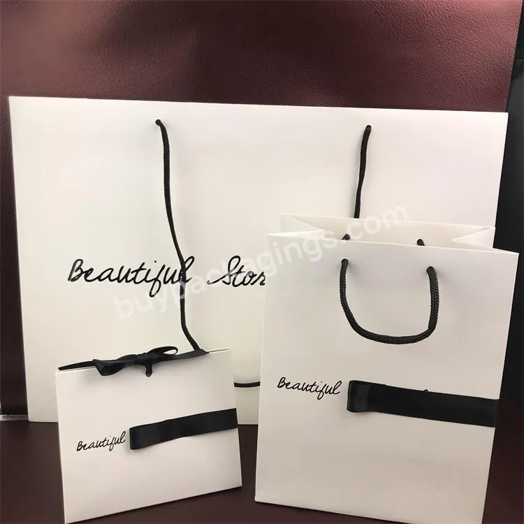 2023 Wholesale Custom Logo Cardboard Packaging White Black Luxury Gift Shopping Jewelry Paper Bag With Handles Bolsa De Papel