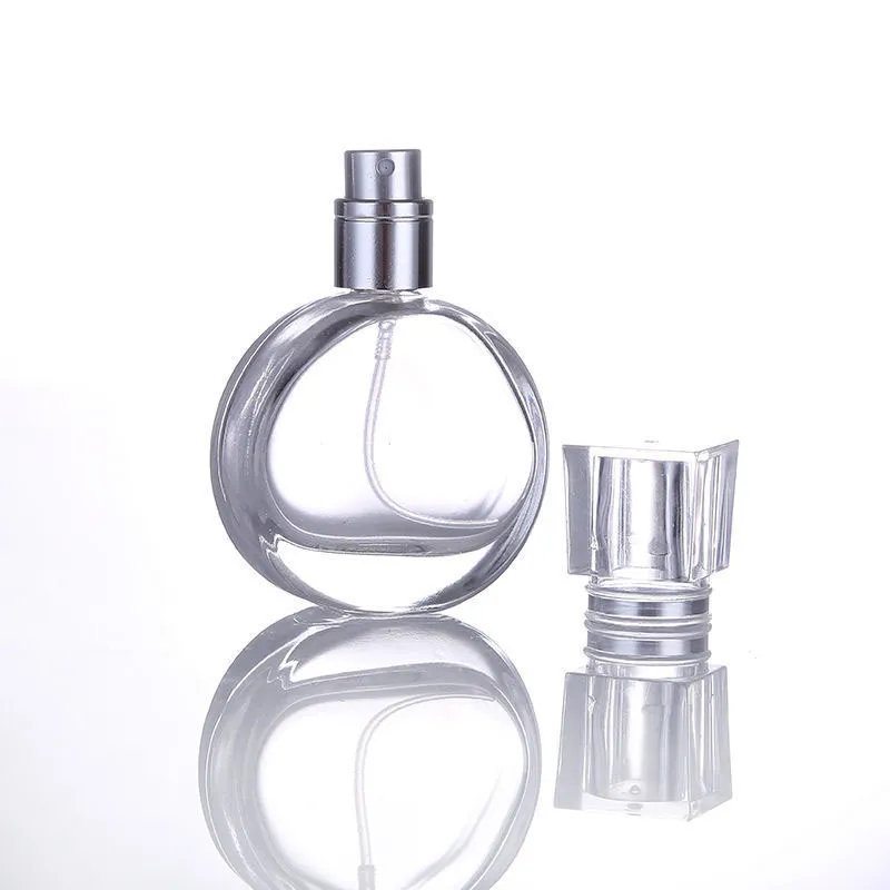 20ml 25ml 50ml Round Shape Glass Empty Perfume Bottle Silver Cap Clear Bottle Perfume