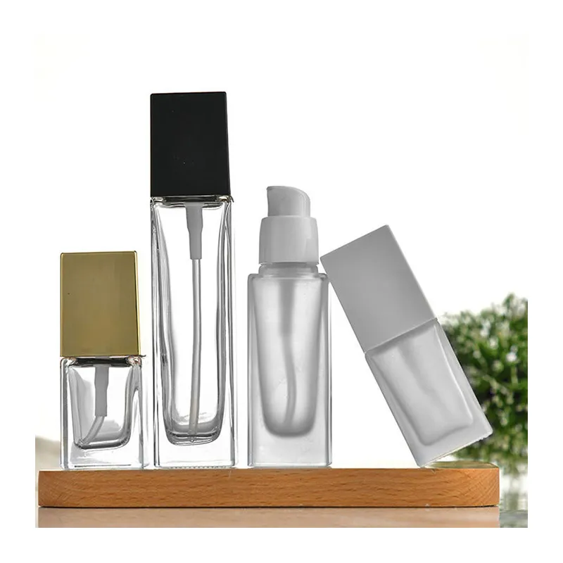 20ml 30ml 60ml 100ml  Foundation Square Transparent Frosted Cosmetics Spray Empty Glass Bottle