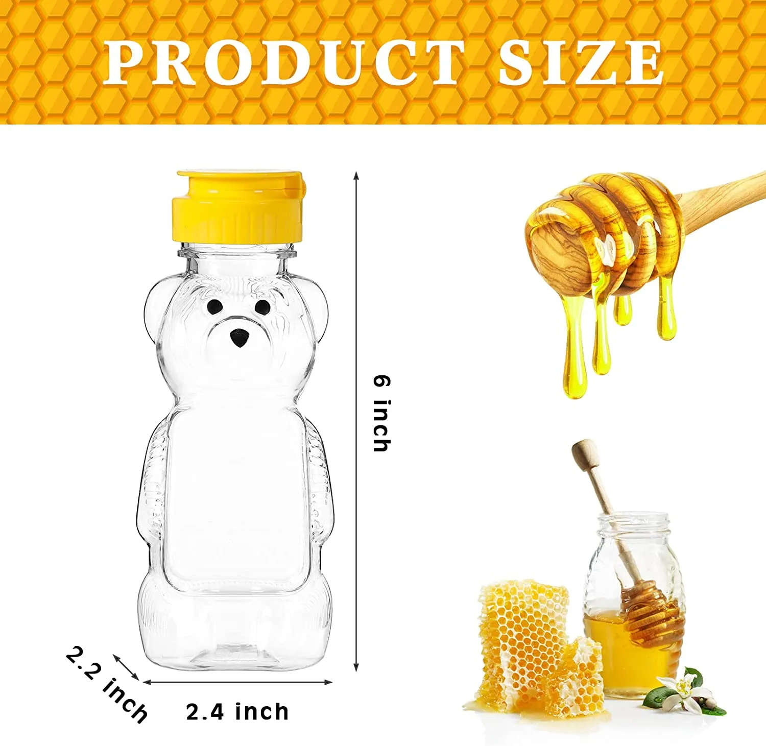 240ml 8oz Plastic Empty Honey Bear Bottle Bear Shaped Jar Honey Containers for Juice Storing and Dispensing Transparent